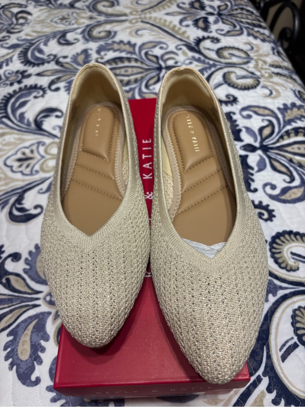 Kelly & Katie Champagne Knit Pointed Toe Flats